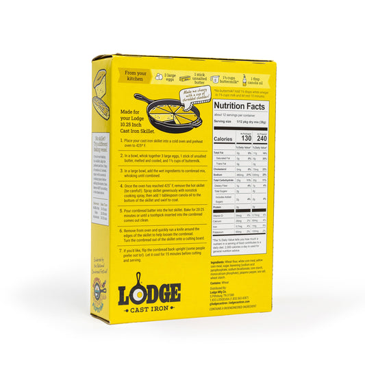 Cornbread mix packaging with nutritional information.