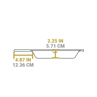 Dimensional drawing of product. Length of handle is 4.87 inches, height of skillet is 2.25 inches.
