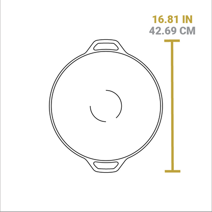 Dimensional drawing of product. Total width including handles is 16.81 inches.