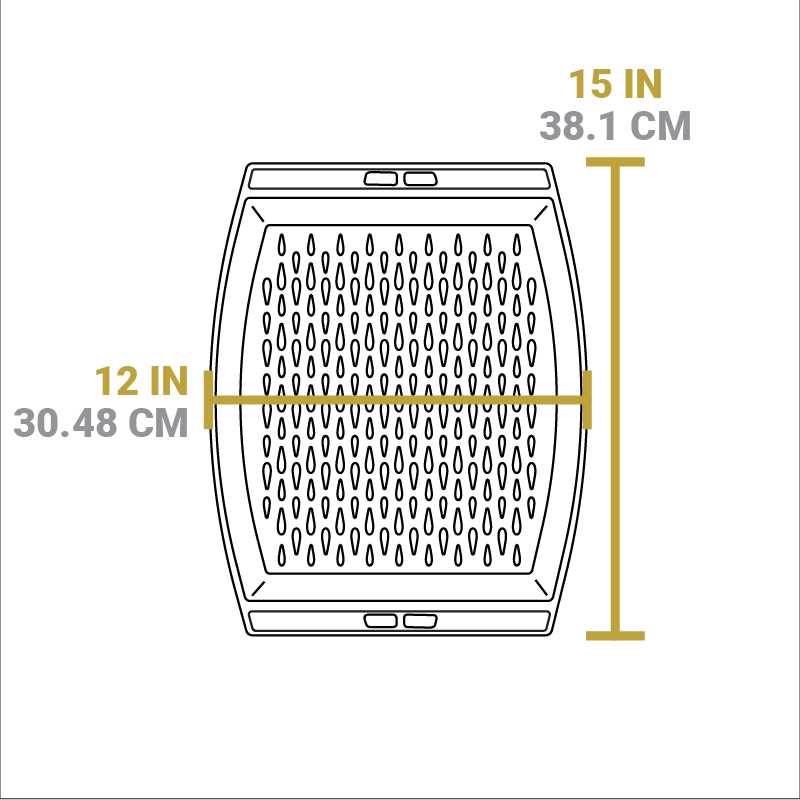 Dimensional drawing of product. Total width is 15 inches, total length is 12 inches.