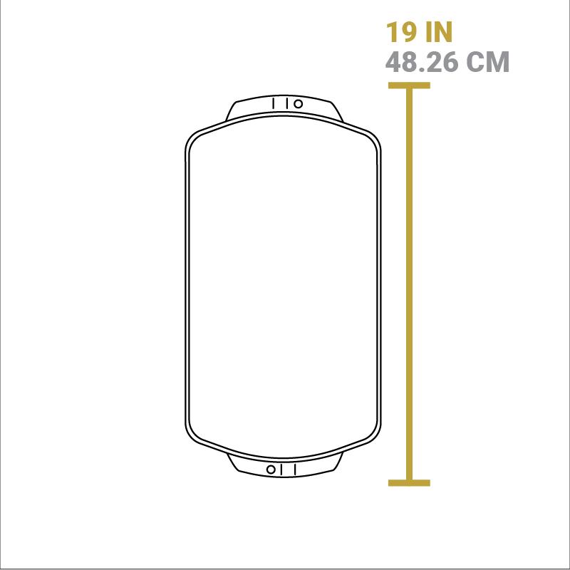 Dimensional drawing of product. Length from handle to handle is 19 inches.