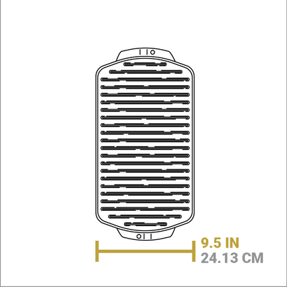 Dimensional drawing of product. Width is 9.5 inches.