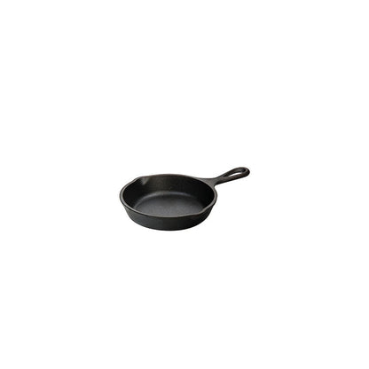 Cast iron skillet with one long handle, there's a pour spout on the left and right side.