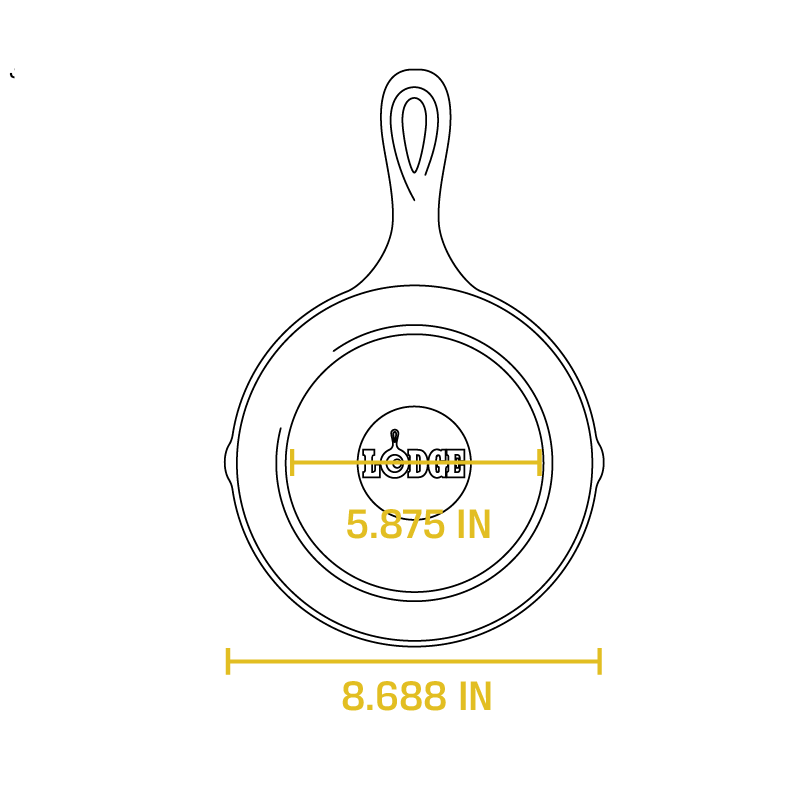 Dimensional drawing product. Flat bottom width is 5.875 inches, total width is 8.688 inches.