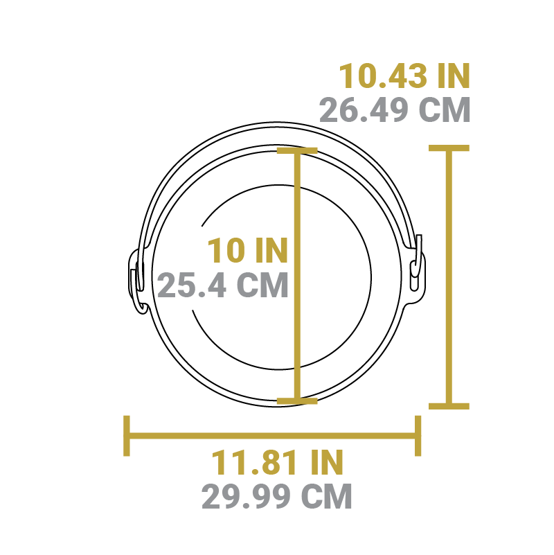 Dimensional drawing of camp dutch oven. Total length is 11.81 inches.