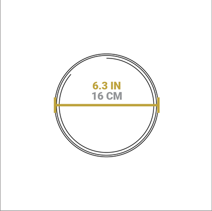 Dimensional drawing of product. Diameter is 6.3 inches.