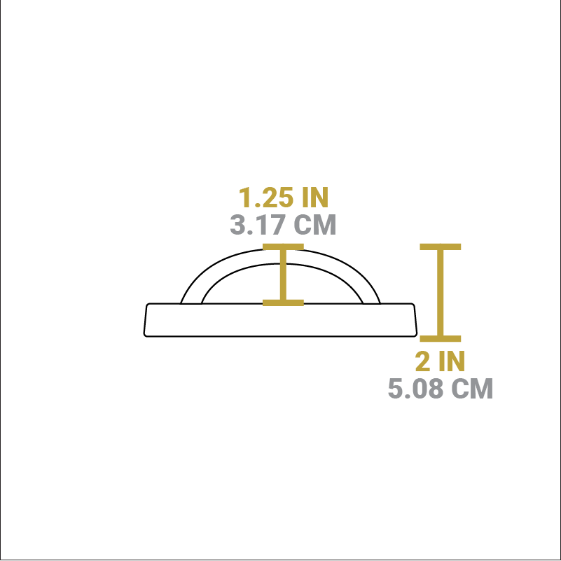 Dimensional drawing of product. Total height is 2 inches, height of handle is 1.25 inches.