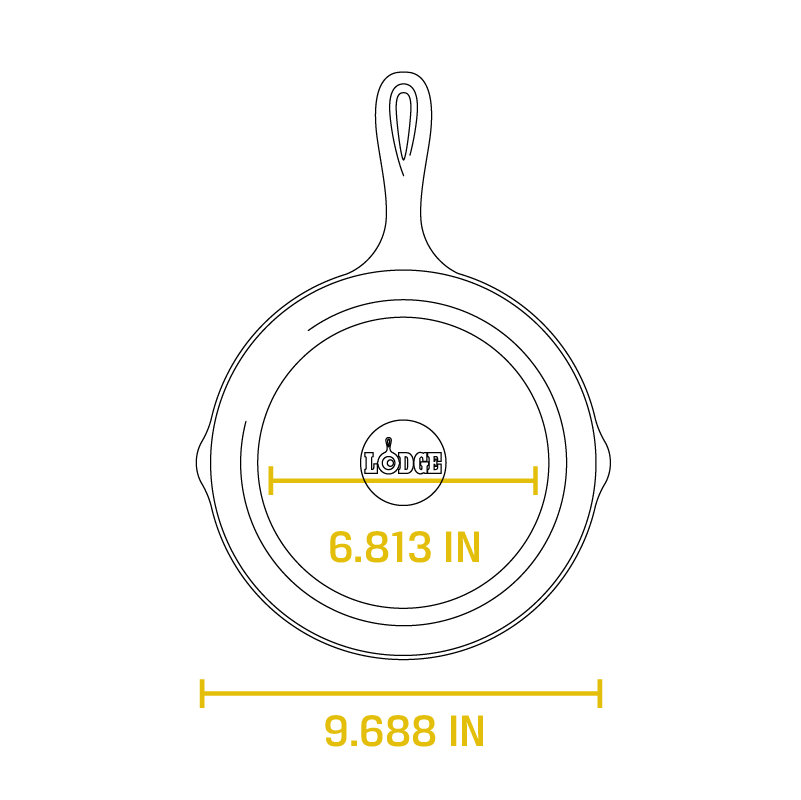 Dimensional drawing product. Flat bottom width is 6.813 inches, total width is 9.688 inches.