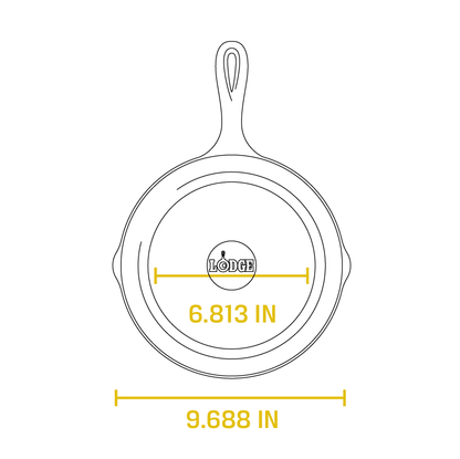 Dimensional drawing product. Flat bottom width is 6.813 inches, total width is 9.688 inches.