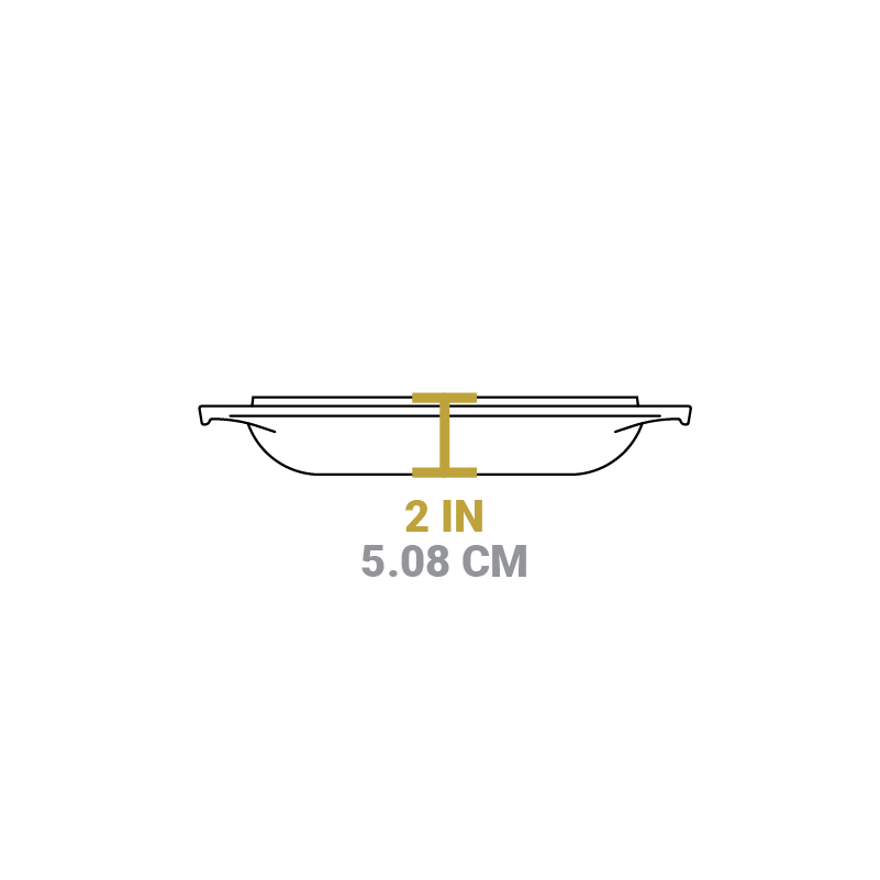 Dimensional drawing of product. The lid/pan portion height is 2 inches.