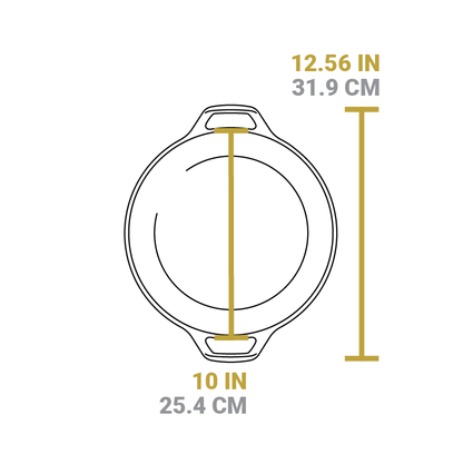 Dimensional drawing of product. Total width with handles is 12.56 inches, width of interior is 10 inches.