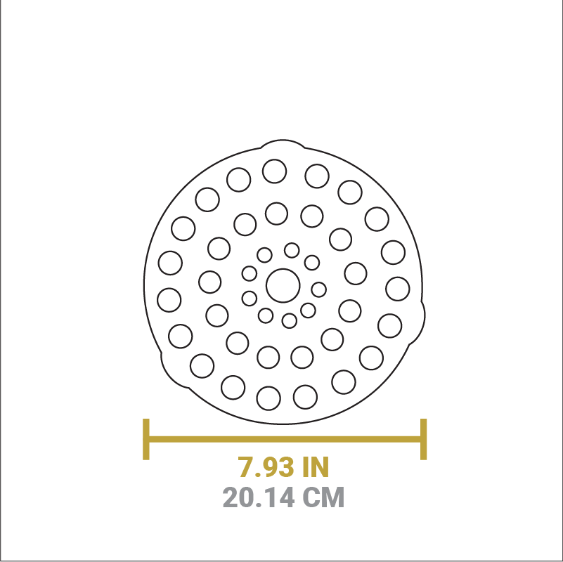 Dimensional drawing of product. Width is 7.93 inches.