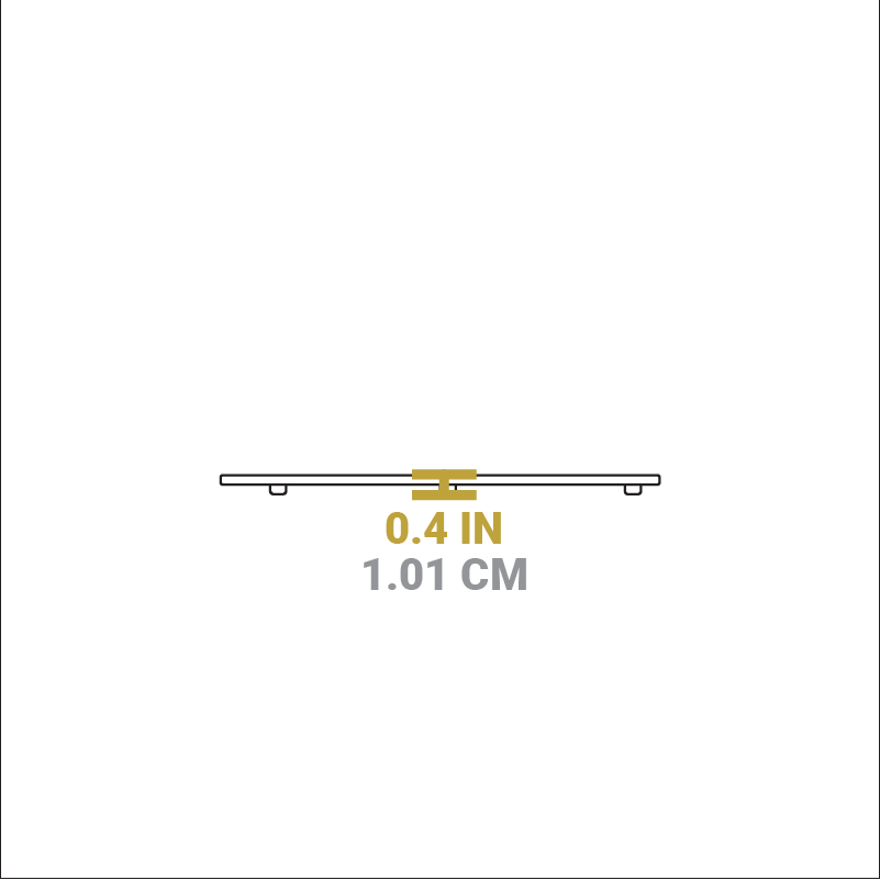 Dimensional drawing of product. Height is 0.4 inches.