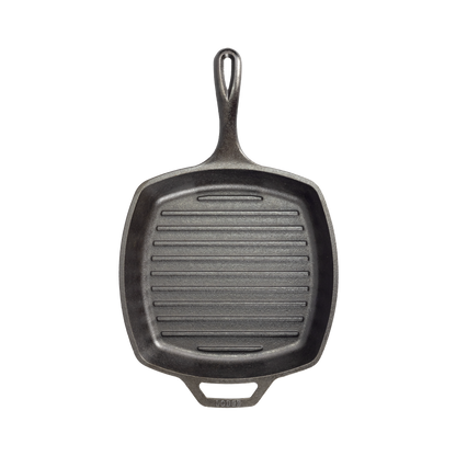 Top view of pan featuring the pan's grill lines on cooking surface.