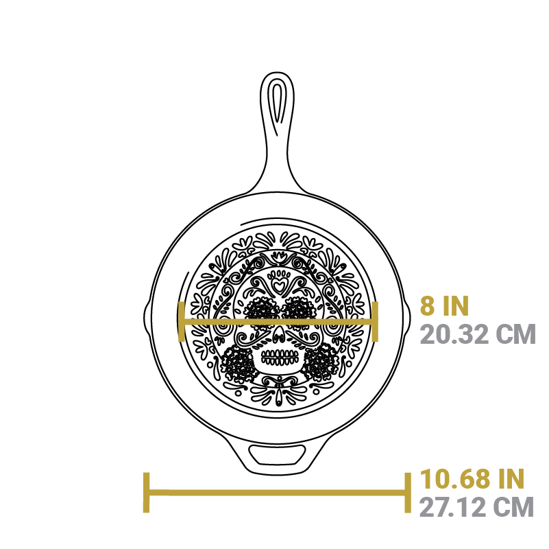 Dimensional drawing of product. Width of flat bottom is 8 inches, total width is 10.68 inches.