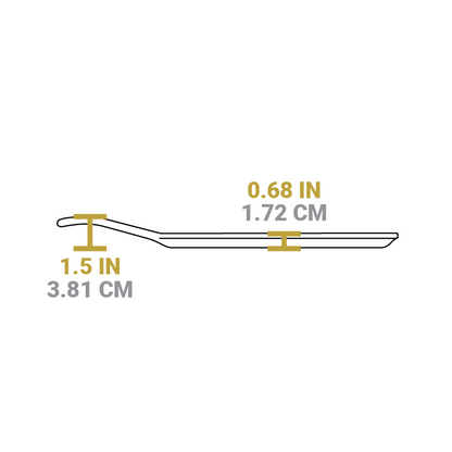 Dimensional drawing of product. Height of handle is 1.5 inches, height of griddle is 0.68 inches.