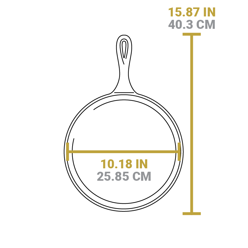 Dimensional drawing of griddle. Length of product is 15.87 inches, width of cooking surface is 10.18 inches.
