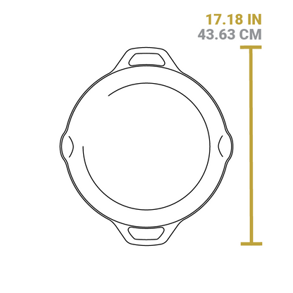 Dimensional drawing of product. Total width including handles is 17.18 inches.