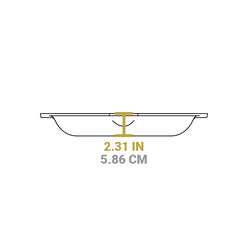 Dimensional drawing of product. Height of pan is 2.31 inches.