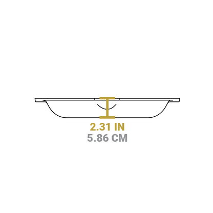 Dimensional drawing of product. Height of pan is 2.31 inches.