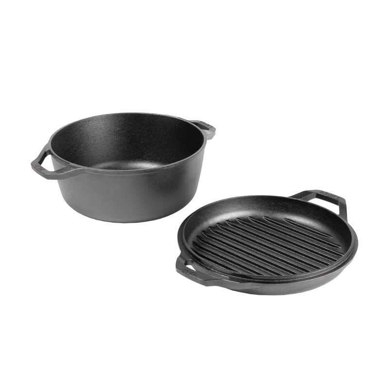 Both pieces side by side, featuring the interior of the lid which has grill lines.