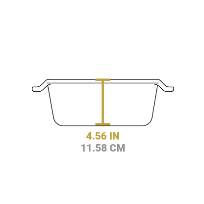 Dimensional drawing of product. Depth of dutch oven is 4.56 inches.