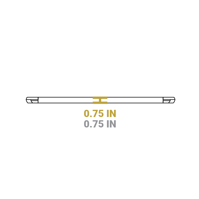 Dimensional drawing of product. Height is 0.75 inches.