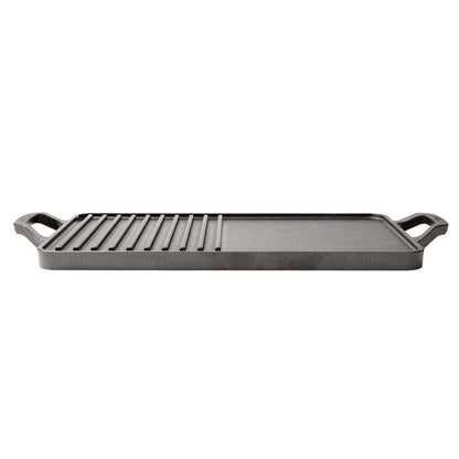 Side profile of dual griddle/grill pan and handles.