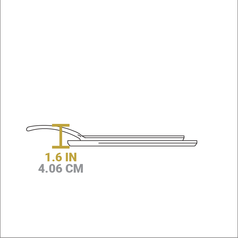 Dimensional drawing of product. Height of both griddle and underliner together is 1.6 inches.