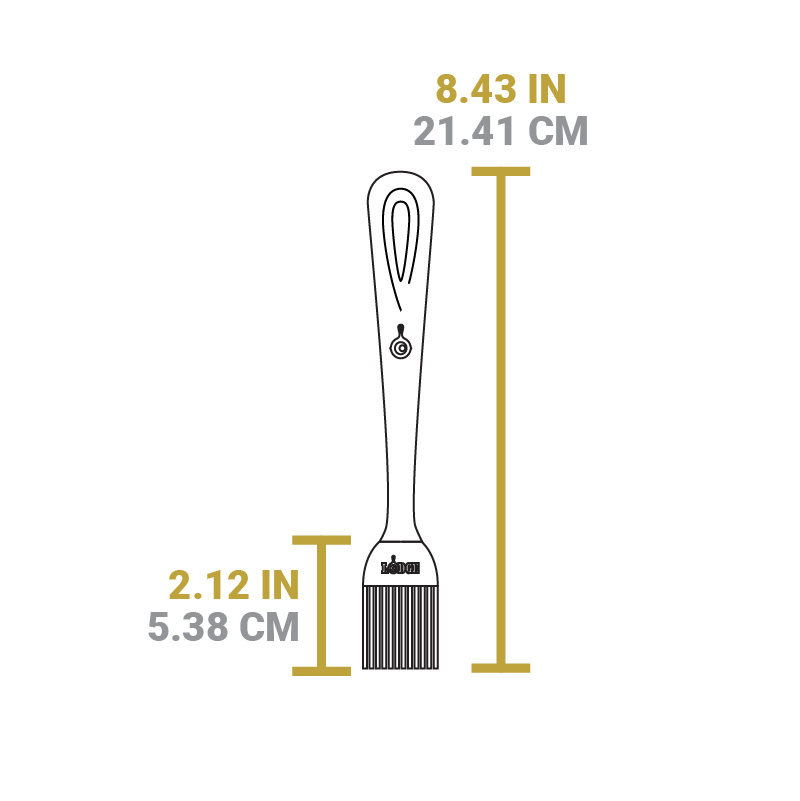 Dimensional drawing of product. Length of brush is 8.43 inches.