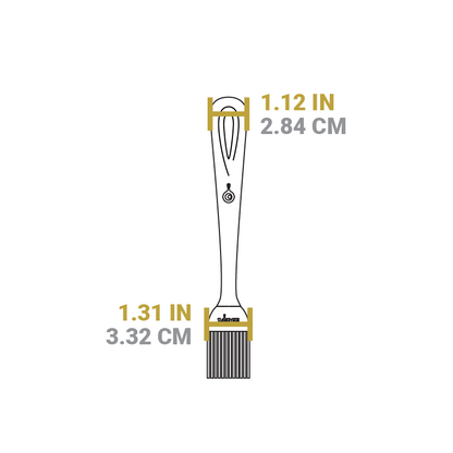 Dimensional drawing of product. Width of brush is 1.12 inches.