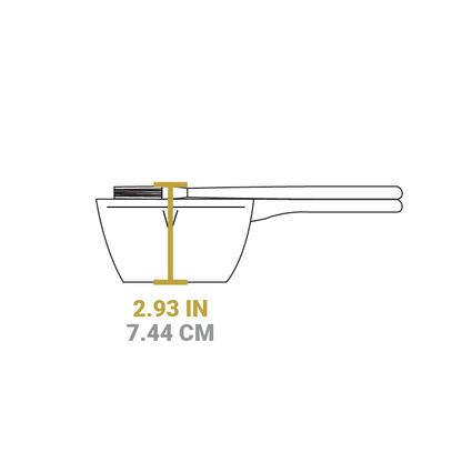 Dimensional drawing of product. Height of melting pot with silicone brush on top is 2.93 inches.
