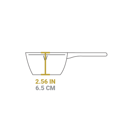 Dimensional drawing of product. Height of melting pot is 2.56 inches.