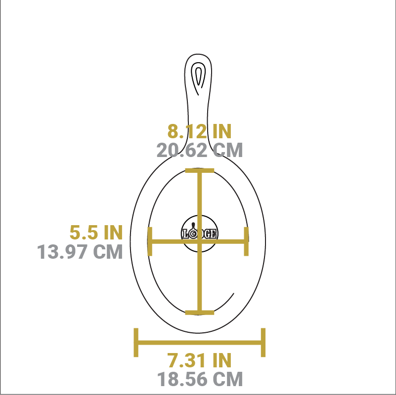 Dimensional drawing of griddle. Length of flat bottom is 8.12 inches, width of flat bottom is 5.5 inches, total width is 7.31 inches.
