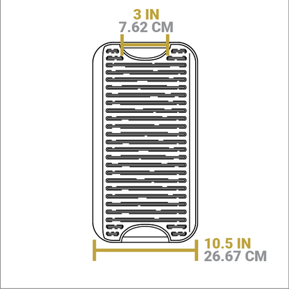 Dimensional drawing of product. Width of handle is inches, total length is 10.5 inches.