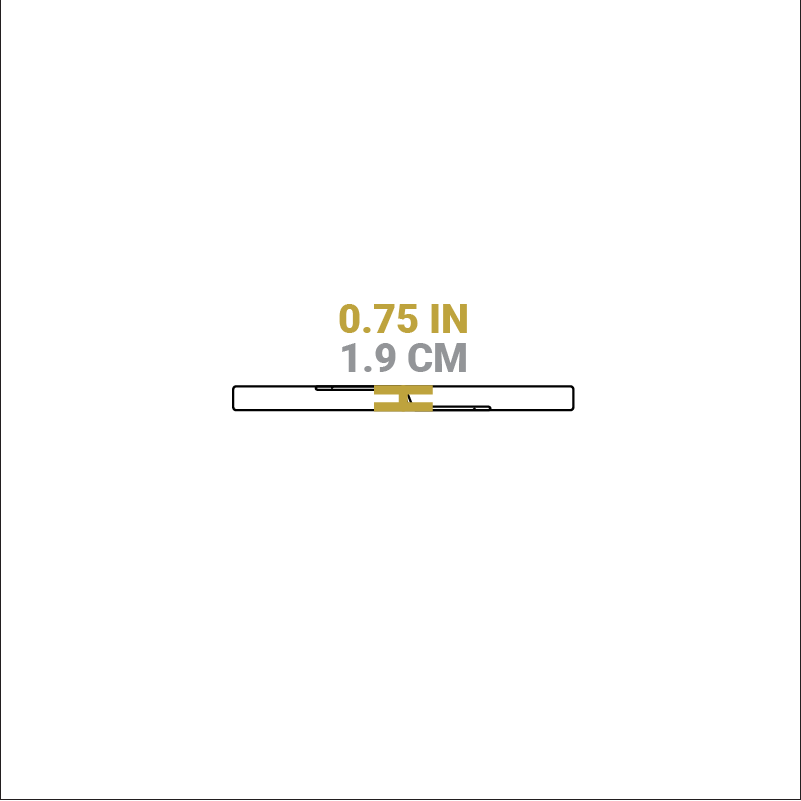 Dimensional drawing of product. Height is 0.75 inches.