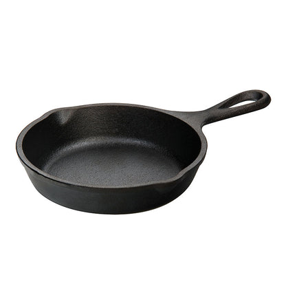 Cast iron skillet with one long handle, there's a pour spout on the left and right side.