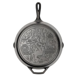 Cast iron skillet with the bottom engraved with beloved icons and monuments from New Jersey.