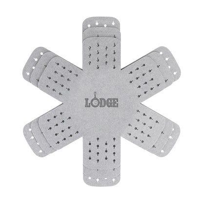 Top view of protectors, showing skillet icon details in arms.