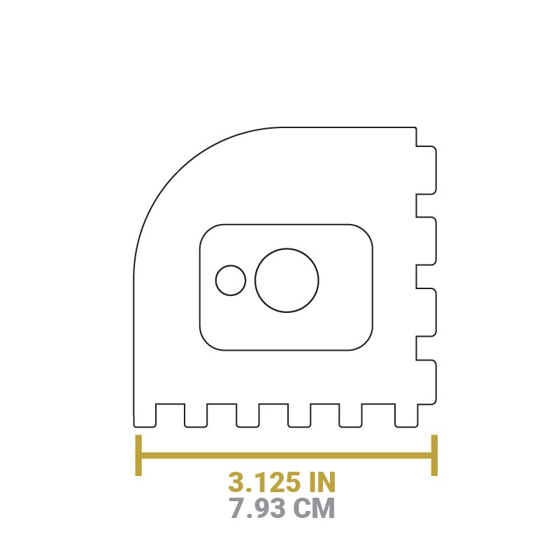 Dimensional drawing of product. Width is 3.125 inches.