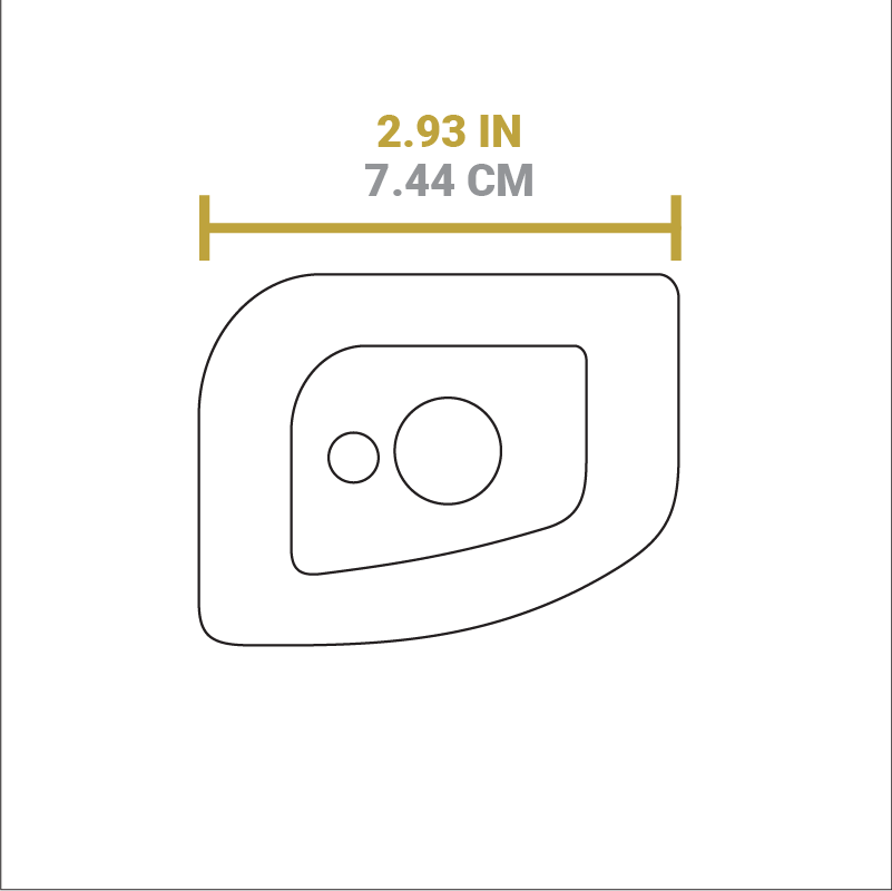 Dimensional drawing of product. Width is 2.93 inches.