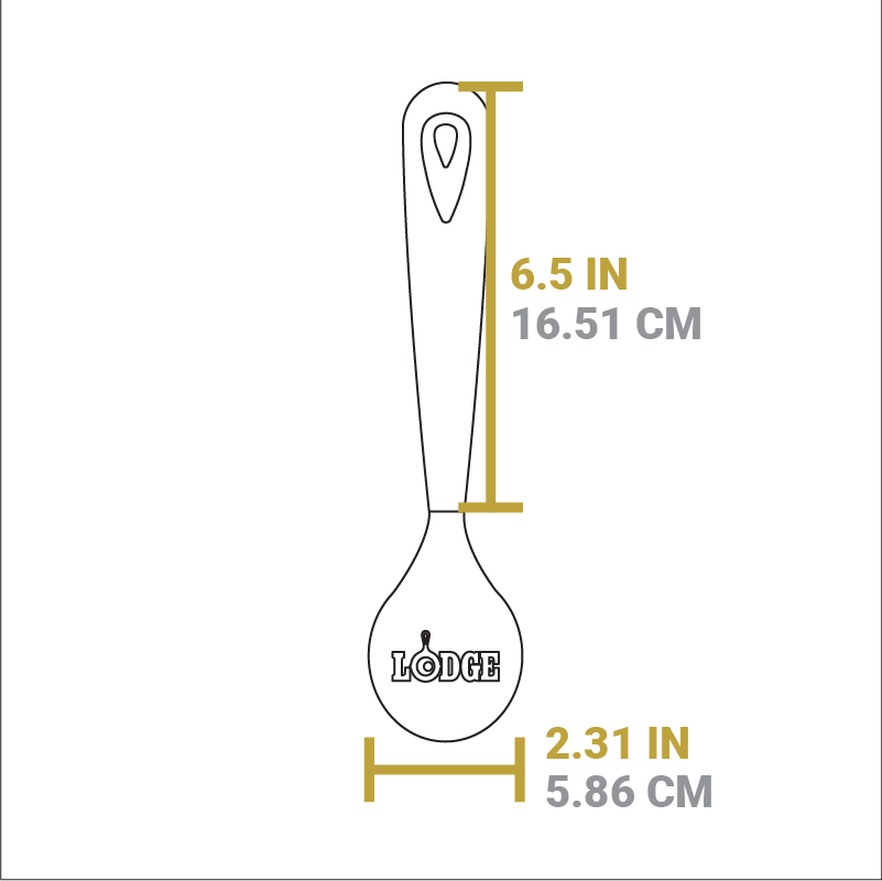 Dimensional drawing of product. Length of wooden handle is 6.5 inches, width brush head is 2.31 inches.