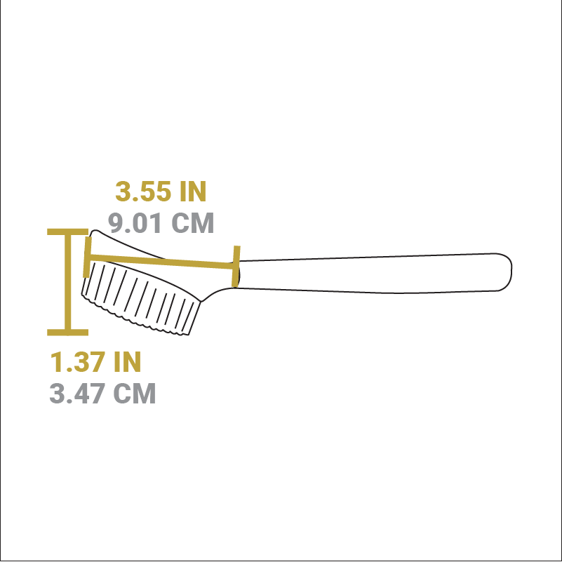 Dimensional drawing of product. Length of brush head is 3.55 inches, height of brush head is 1.37 inches.