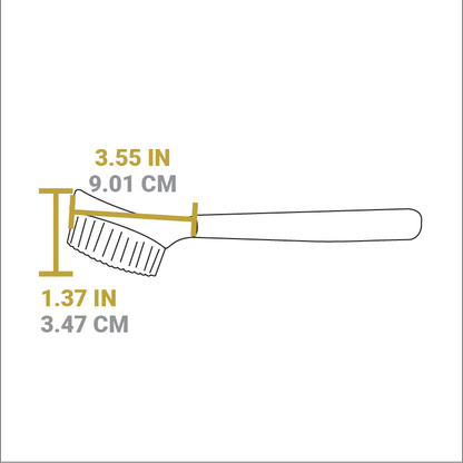 Dimensional drawing of product. Length of brush head is 3.55 inches, height of brush head is 1.37 inches.