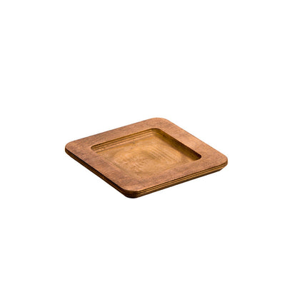 Wooden square underliner with round corners.