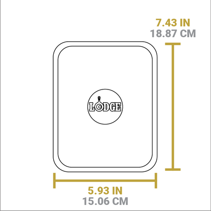 Dimensional drawing of product. Total length is 7.43 inches and total width is 5.93 inches.