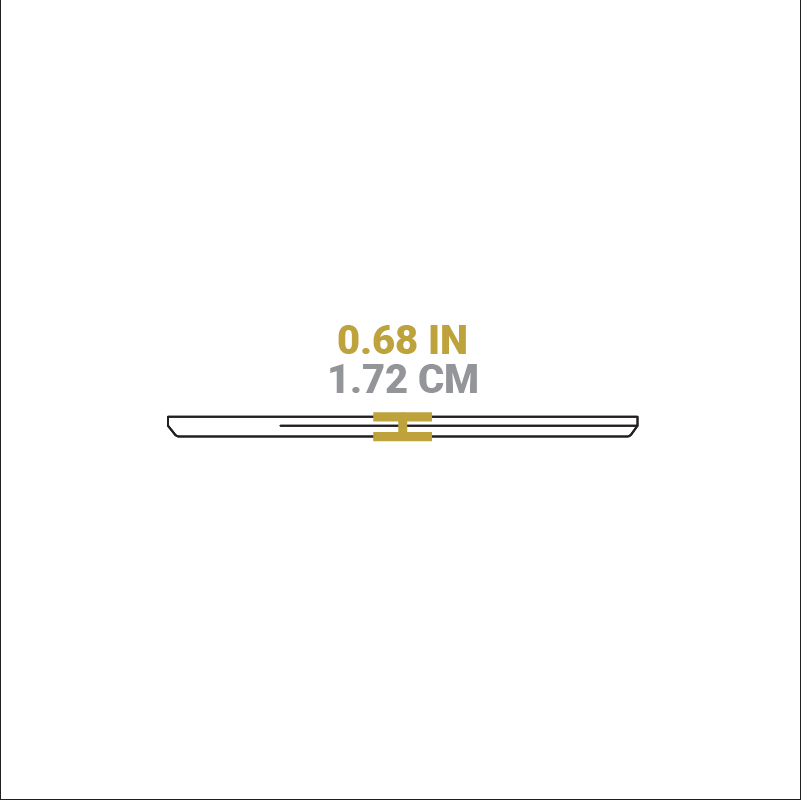 Dimensional drawing of product. Height is 0.68 inches.