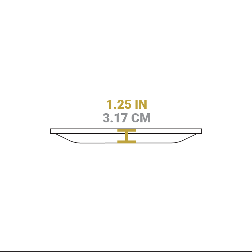 Dimensional drawing of product. Height is 1.25 inches.