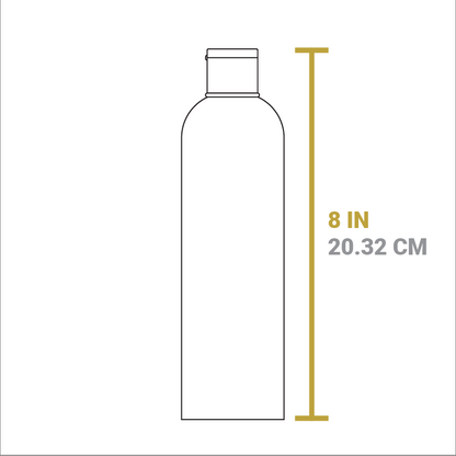 Dimensional drawing of Enamel cleaner bottle. Height is 8 inches.