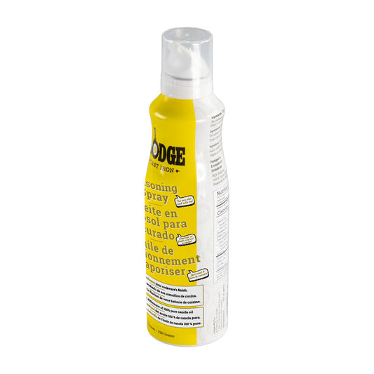 Spray bottle of seasoning spray with yellow and white packaging.